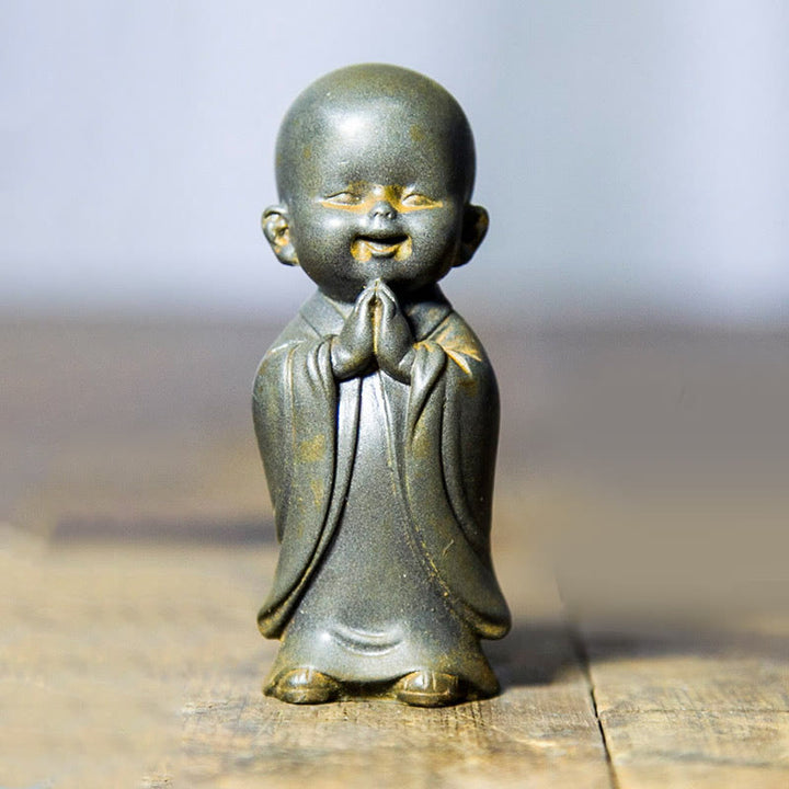 Statue de Buddha Stones, petit moine méditant, poudre de fer, rouille, résine coulée, décoration de bureau - Moine souriant 8*3,5 cm - image 14