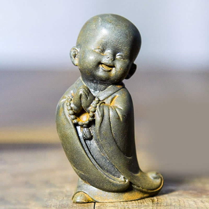 Statue de Buddha Stones, petit moine méditant, poudre de fer, rouille, résine coulée, décoration de bureau