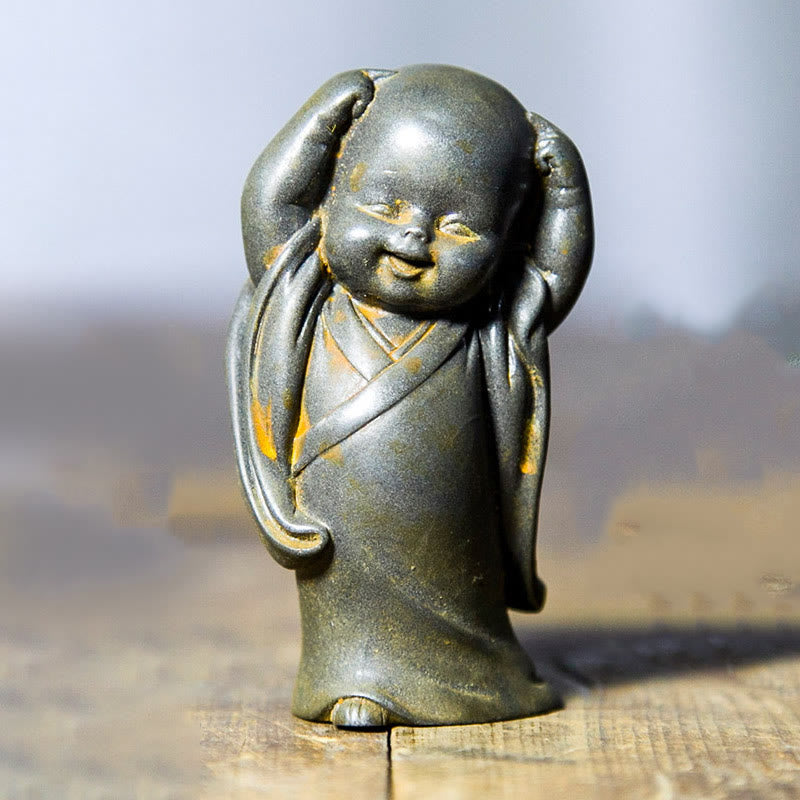 Statue de Buddha Stones, petit moine méditant, poudre de fer, rouille, résine coulée, décoration de bureau - Moine se grattant la tête 8*4,3 cm - image 17