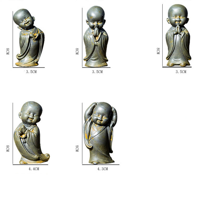 Statue de Buddha Stones, petit moine méditant, poudre de fer, rouille, résine coulée, décoration de bureau - image 19