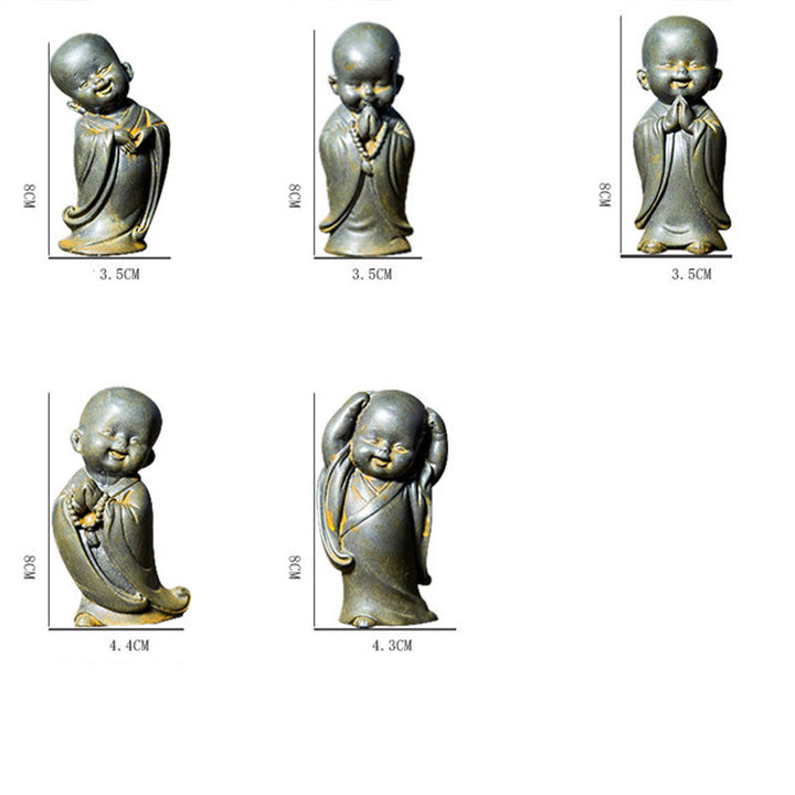 Statue de Buddha Stones, petit moine méditant, poudre de fer, rouille, résine coulée, décoration de bureau - image 19