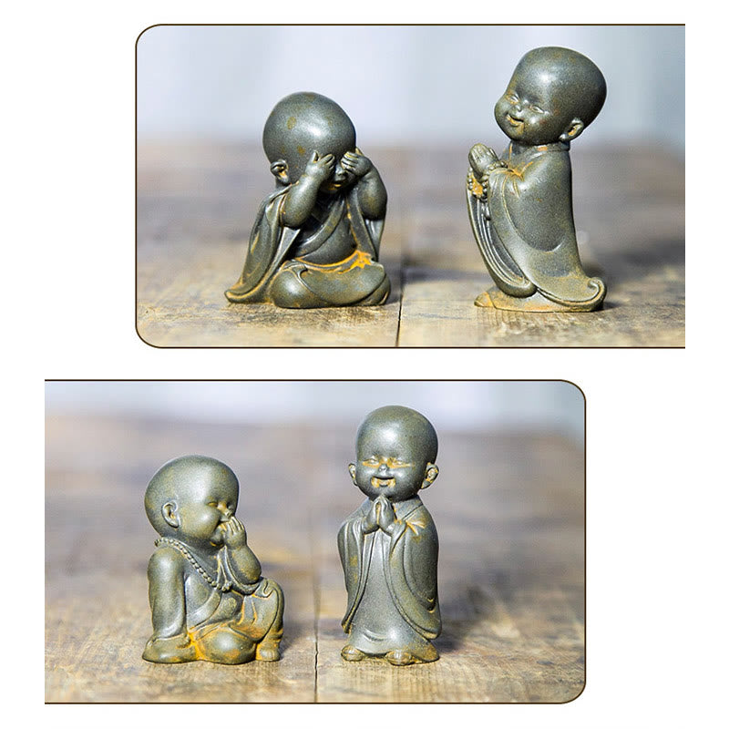 Statue de Buddha Stones, petit moine méditant, poudre de fer, rouille, résine coulée, décoration de bureau