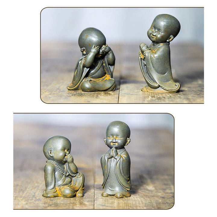 Statue de Buddha Stones, petit moine méditant, poudre de fer, rouille, résine coulée, décoration de bureau - image 23
