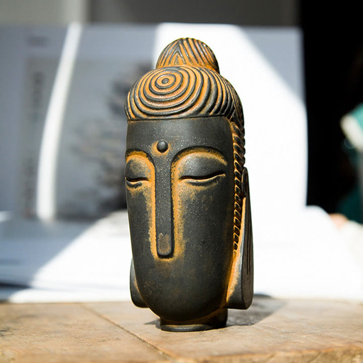 Buddha Stones Yeux fermés Bouddha méditant Poudre de fer Rouille Statue en résine coulée Décoration de la maison - Version rouille 15*6*5,1 cm - image 0