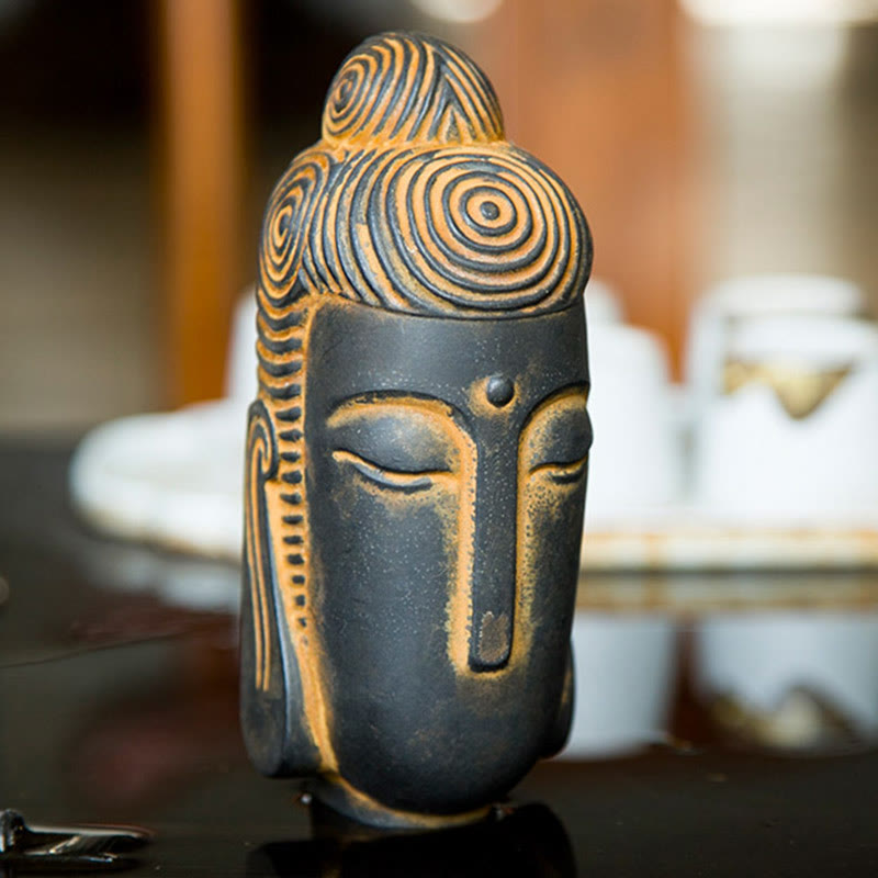 Buddha Stones Yeux fermés Bouddha méditant Poudre de fer Rouille Statue en résine coulée Décoration de la maison