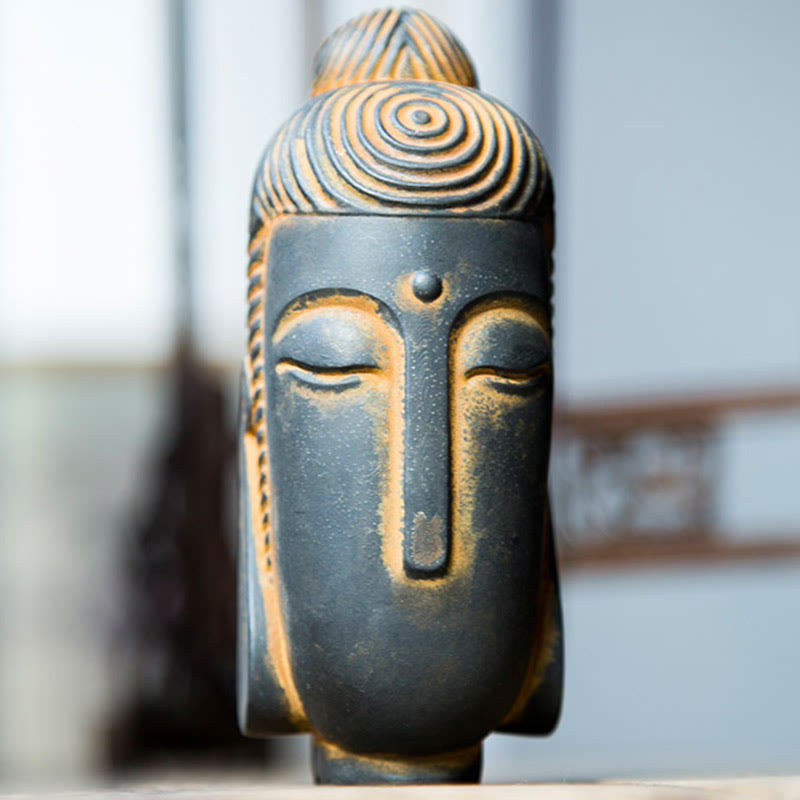 Buddha Stones Yeux fermés Bouddha méditant Poudre de fer Rouille Statue en résine coulée Décoration de la maison