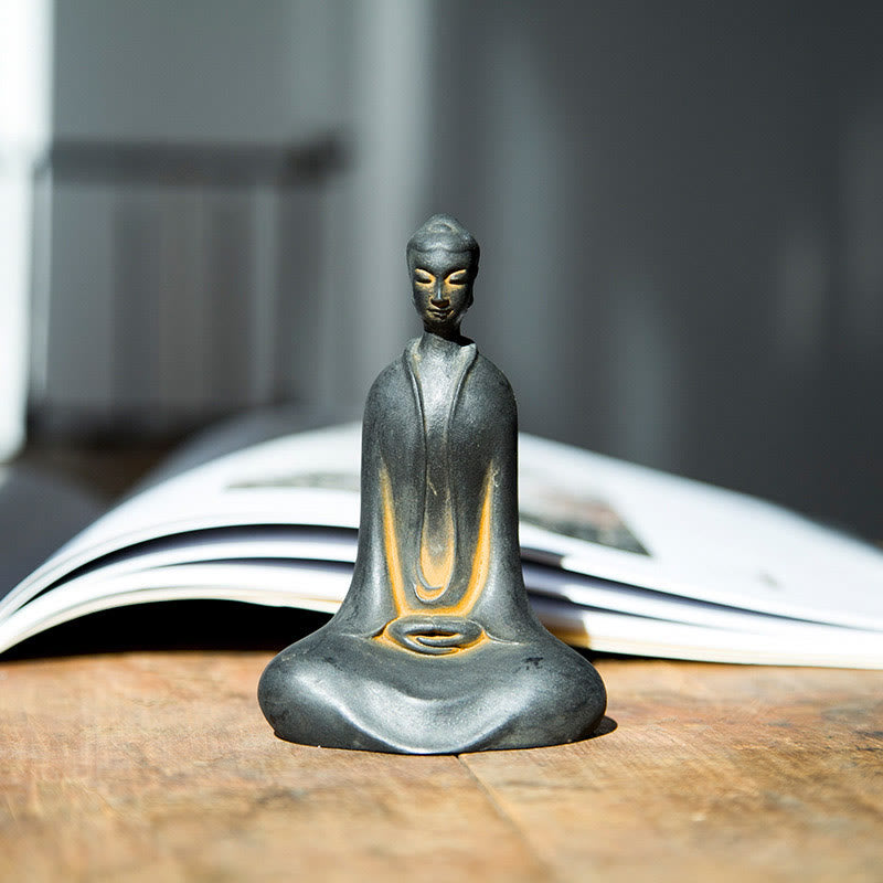 Statue de Buddha Stones Sakyamuni en résine moulée à la main en poudre de fer et rouille Décoration de la maison - Bouddha Sakyamuni rouille 9,5*5,8*3,6 cm - image 0