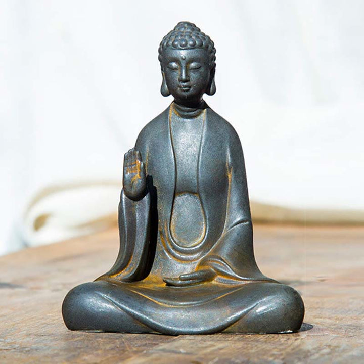 Statue de Buddha Stones en résine coulée faite à la main en pierre de Bouddha Sakyamuni en poudre de fer et rouille