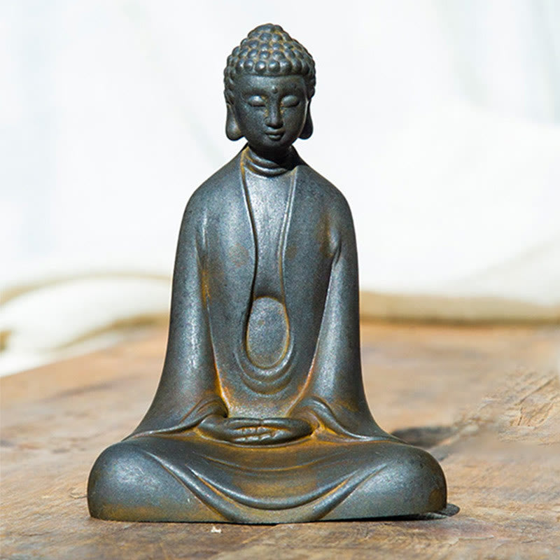 Statue de Buddha Stones en résine coulée faite à la main en pierre de Bouddha Sakyamuni en poudre de fer et rouille