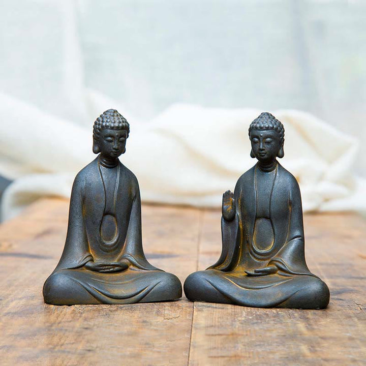 Statue de Buddha Stones en résine coulée faite à la main en pierre de Bouddha Sakyamuni en poudre de fer et rouille