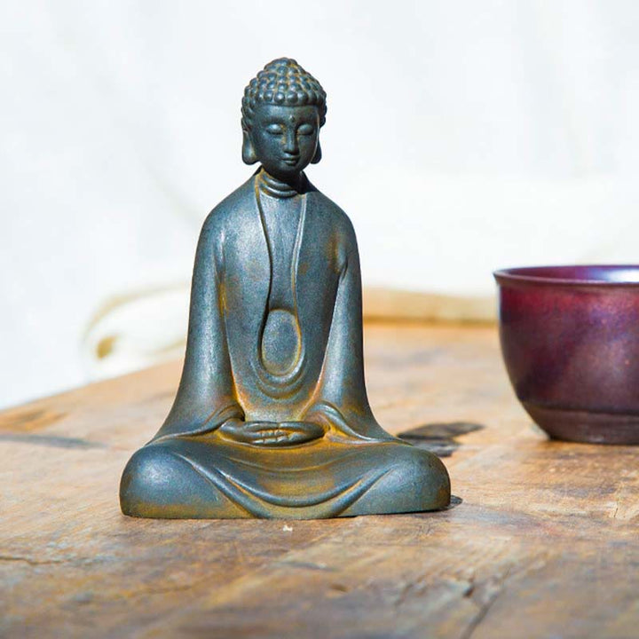 Statue de Buddha Stones en résine coulée faite à la main en pierre de Bouddha Sakyamuni en poudre de fer et rouille