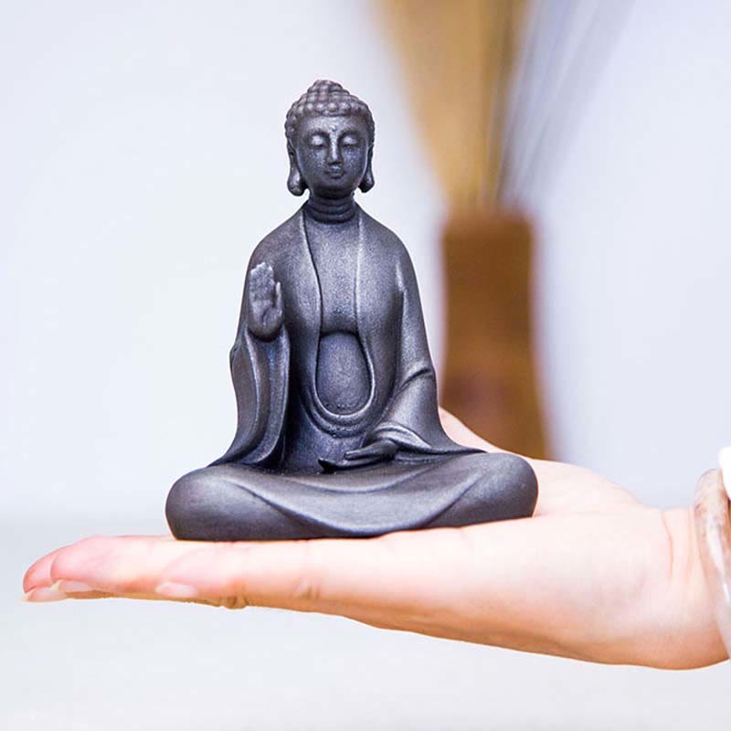 Statue de Buddha Stones en résine coulée faite à la main en pierre de Bouddha Sakyamuni en poudre de fer et rouille