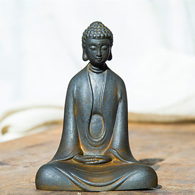 Statue de Buddha Stones en résine coulée faite à la main en pierre de Bouddha Sakyamuni en poudre de fer et rouille