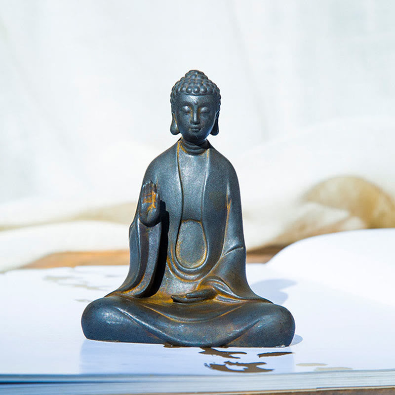 Statue de Buddha Stones en résine coulée faite à la main en pierre de Bouddha Sakyamuni en poudre de fer et rouille