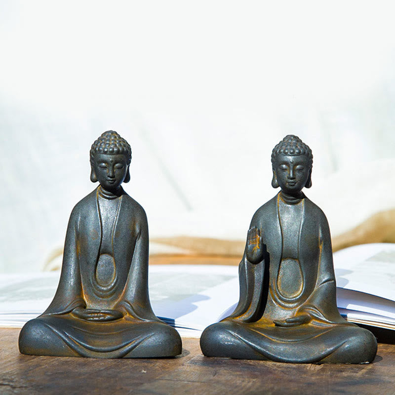 Statue de Buddha Stones en résine coulée faite à la main en pierre de Bouddha Sakyamuni en poudre de fer et rouille