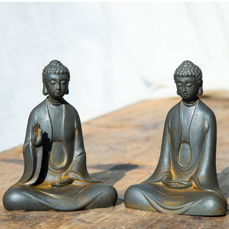 Statue de Buddha Stones en résine coulée faite à la main en pierre de Bouddha Sakyamuni en poudre de fer et rouille