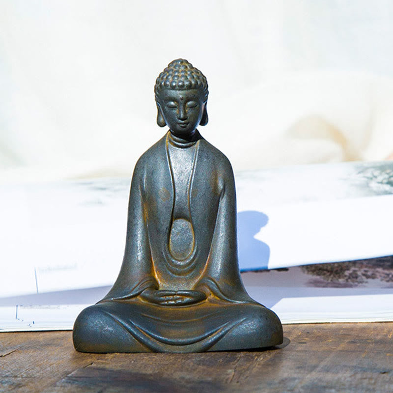 Statue de Buddha Stones en résine coulée faite à la main en pierre de Bouddha Sakyamuni en poudre de fer et rouille