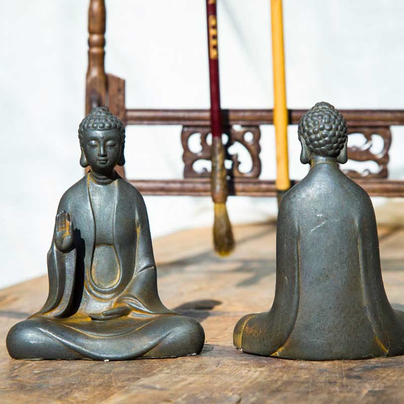Statue de Buddha Stones en résine coulée faite à la main en pierre de Bouddha Sakyamuni en poudre de fer et rouille