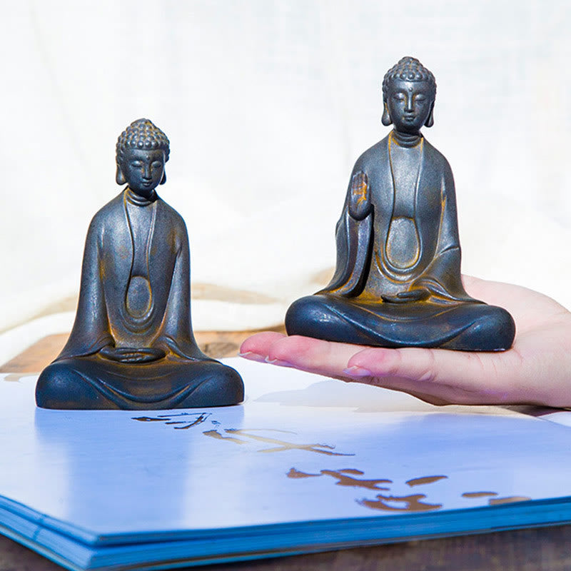 Statue de Buddha Stones en résine coulée faite à la main en pierre de Bouddha Sakyamuni en poudre de fer et rouille