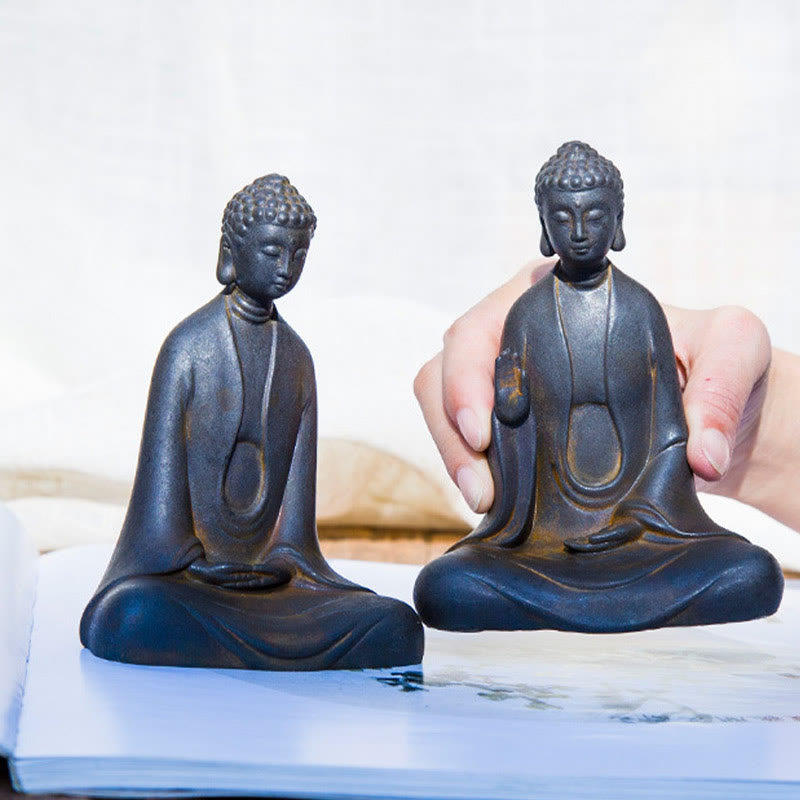 Statue de Buddha Stones en résine coulée faite à la main en pierre de Bouddha Sakyamuni en poudre de fer et rouille