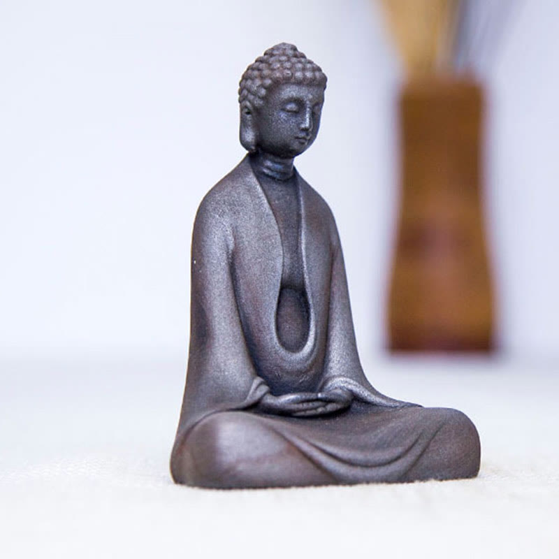 Statue de Buddha Stones en résine coulée faite à la main en pierre de Bouddha Sakyamuni en poudre de fer et rouille