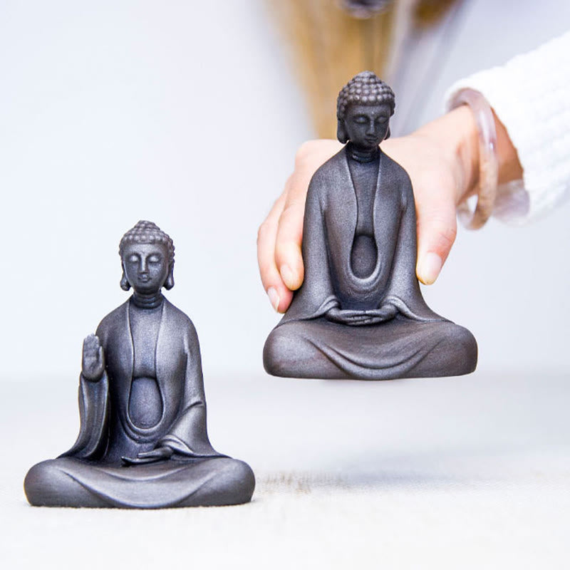 Statue de Buddha Stones en résine coulée faite à la main en pierre de Bouddha Sakyamuni en poudre de fer et rouille