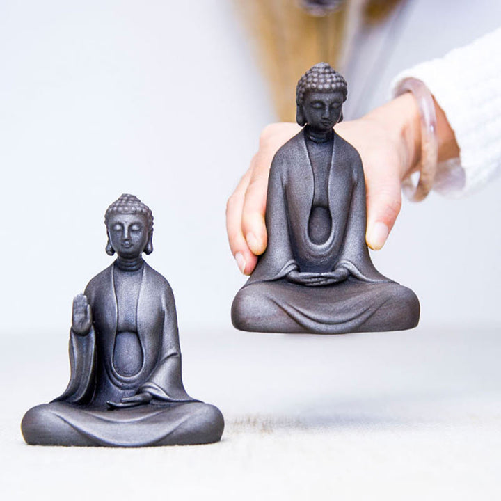 Statue de Buddha Stones en résine coulée faite à la main en pierre de Bouddha Sakyamuni en poudre de fer et rouille