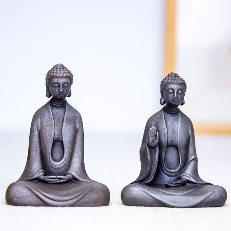 Statue de Buddha Stones en résine coulée faite à la main en pierre de Bouddha Sakyamuni en poudre de fer et rouille