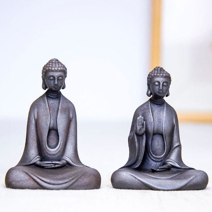 Statue de Buddha Stones en résine coulée faite à la main en pierre de Bouddha Sakyamuni en poudre de fer et rouille
