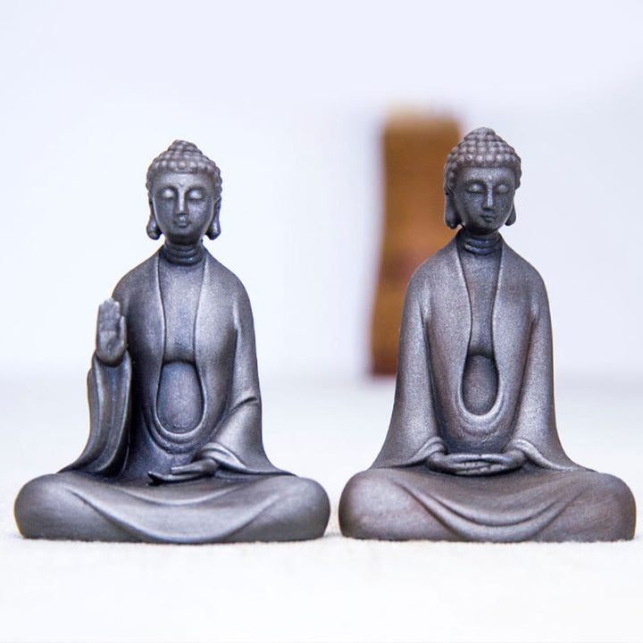 Statue de Buddha Stones en résine coulée faite à la main en pierre de Bouddha Sakyamuni en poudre de fer et rouille