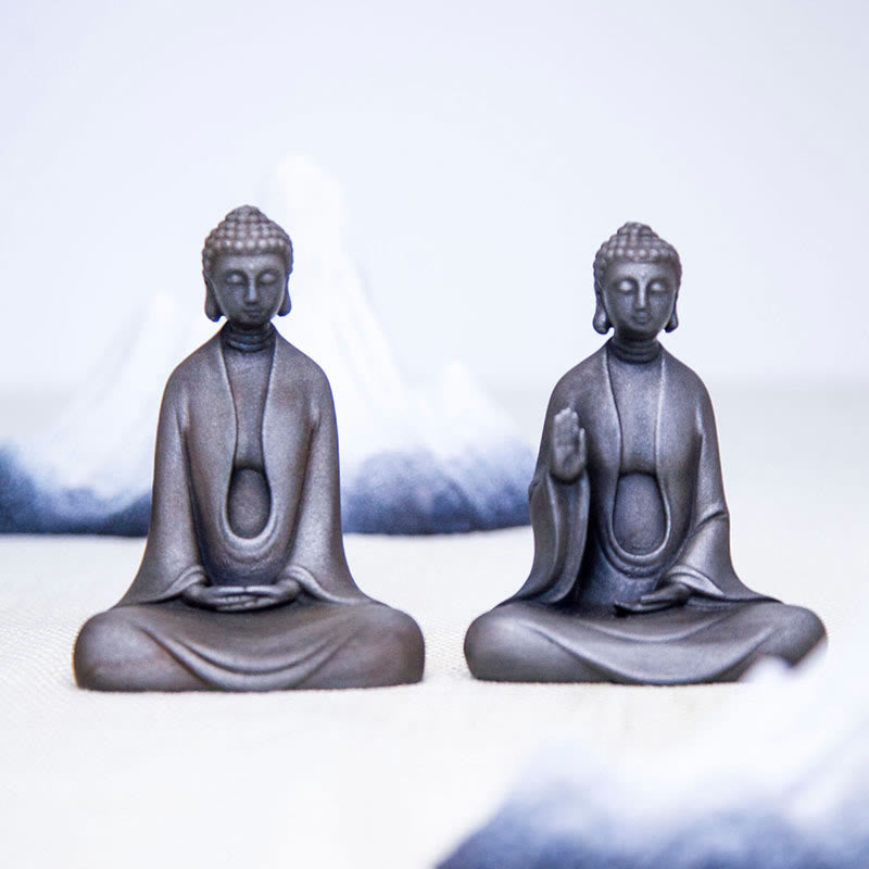 Statue de Buddha Stones en résine coulée faite à la main en pierre de Bouddha Sakyamuni en poudre de fer et rouille