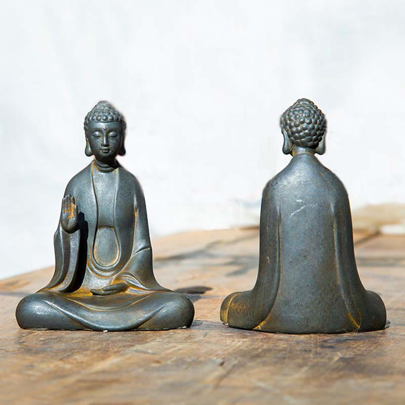 Statue de Buddha Stones en résine coulée faite à la main en pierre de Bouddha Sakyamuni en poudre de fer et rouille