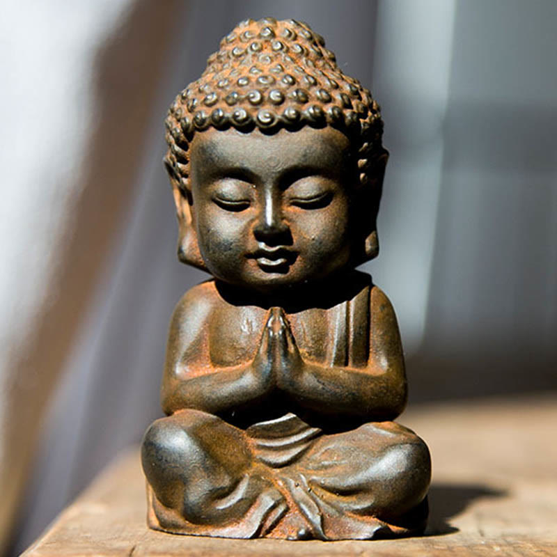 Statue de Buddha Stones Sakyamuni en résine moulée à la main en poudre de fer et rouille
