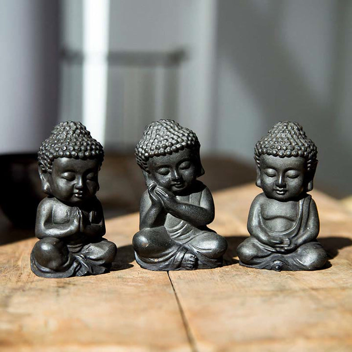 Statue de Buddha Stones Sakyamuni en résine moulée à la main en poudre de fer et rouille - Version standard - 3 pièces Bouddha - image 17