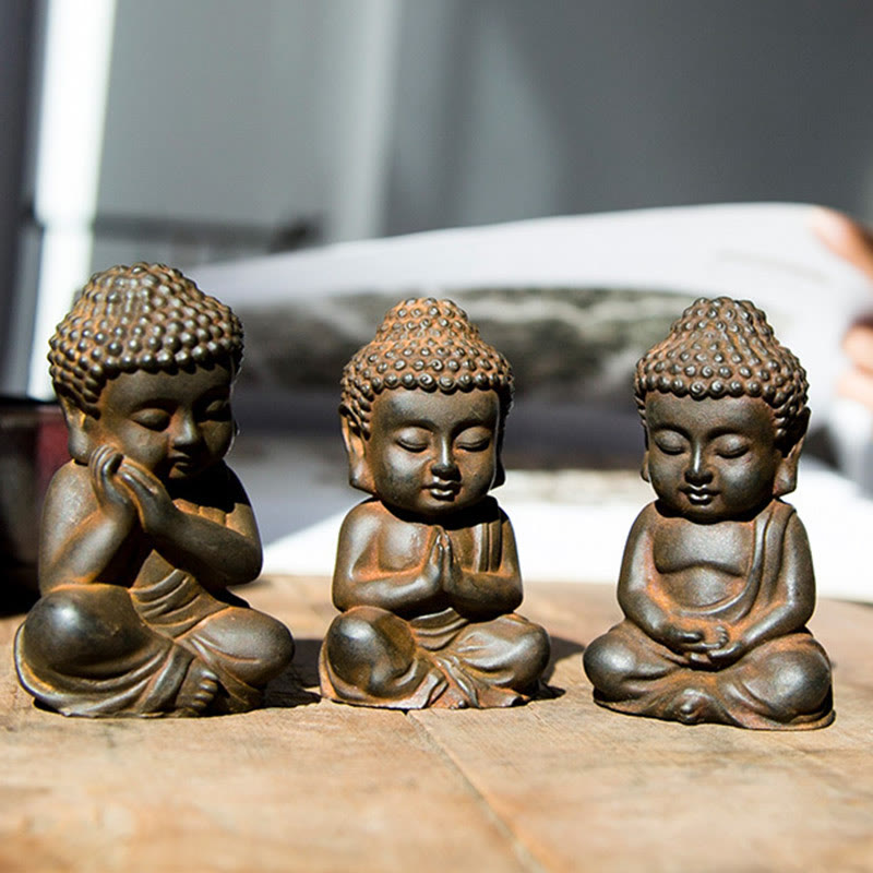 Statue de Buddha Stones Sakyamuni en résine moulée à la main en poudre de fer et rouille