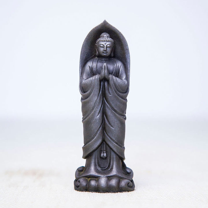 Buddha Stones faites à la main Sakyamuni Bouddha Namaste Poudre de fer Rouille Statue en résine coulée Décoration