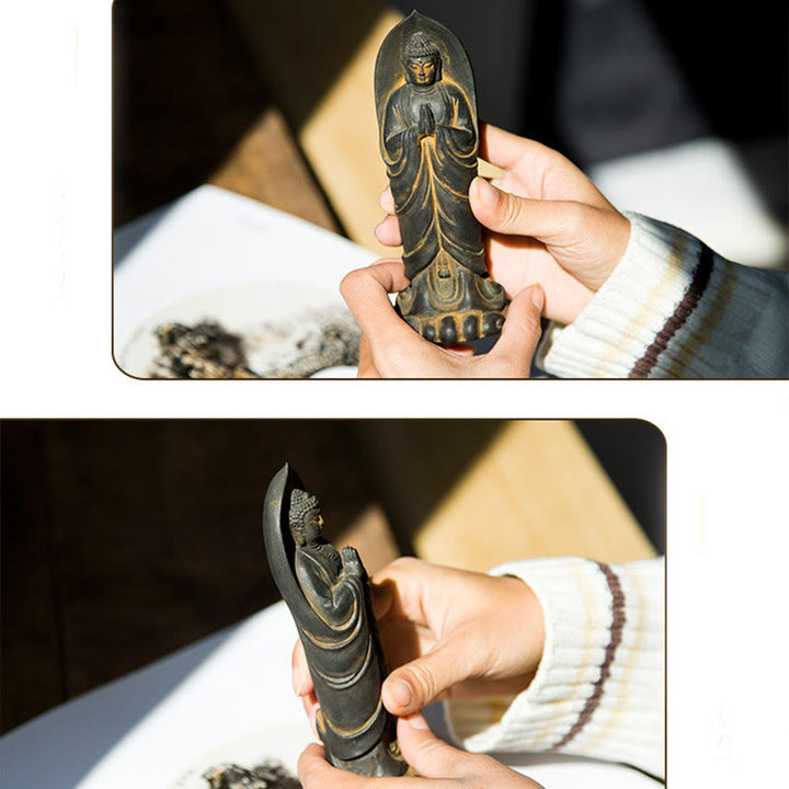 Buddha Stones faites à la main Sakyamuni Bouddha Namaste Poudre de fer Rouille Statue en résine coulée Décoration