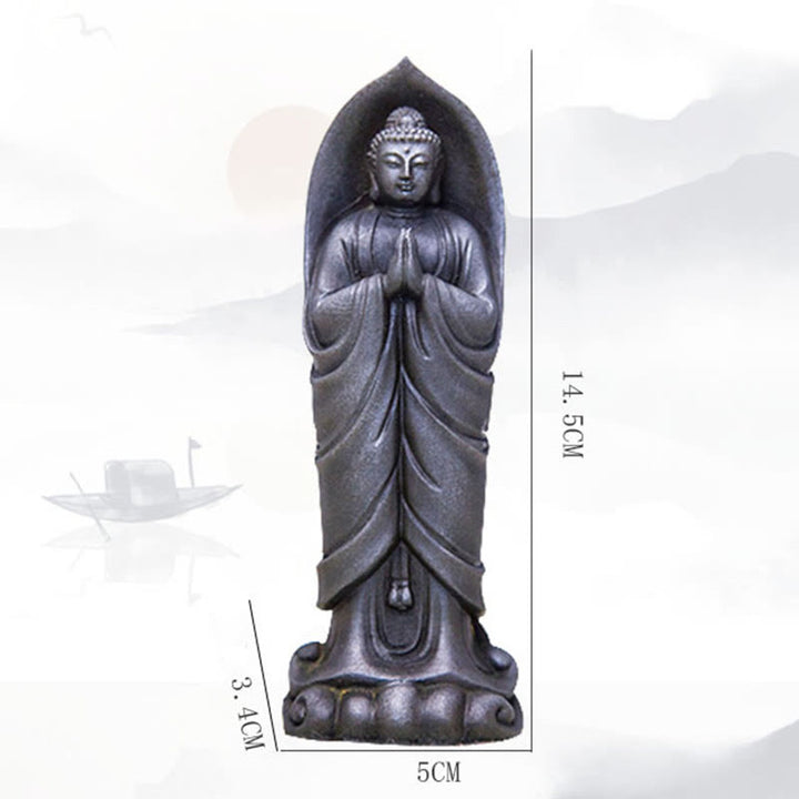 Buddha Stones faites à la main Sakyamuni Bouddha Namaste Poudre de fer Rouille Statue en résine coulée Décoration