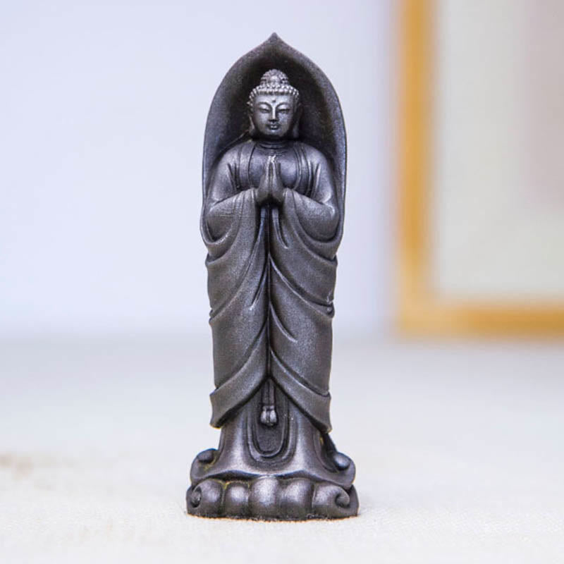 Buddha Stones faites à la main Sakyamuni Bouddha Namaste Poudre de fer Rouille Statue en résine coulée Décoration