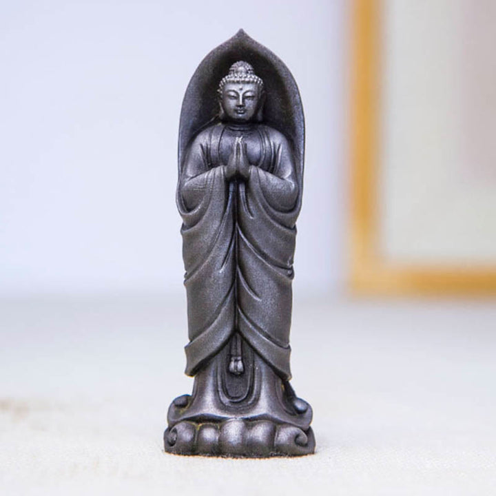 Buddha Stones faites à la main Sakyamuni Bouddha Namaste Poudre de fer Rouille Statue en résine coulée Décoration