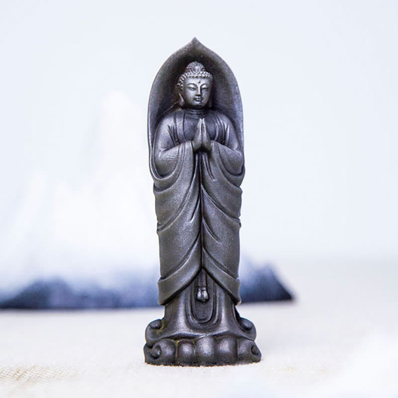 Buddha Stones faites à la main Sakyamuni Bouddha Namaste Poudre de fer Rouille Statue en résine coulée Décoration