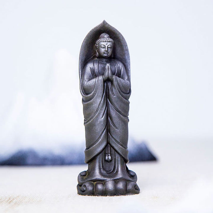Buddha Stones faites à la main Sakyamuni Bouddha Namaste Poudre de fer Rouille Statue en résine coulée Décoration