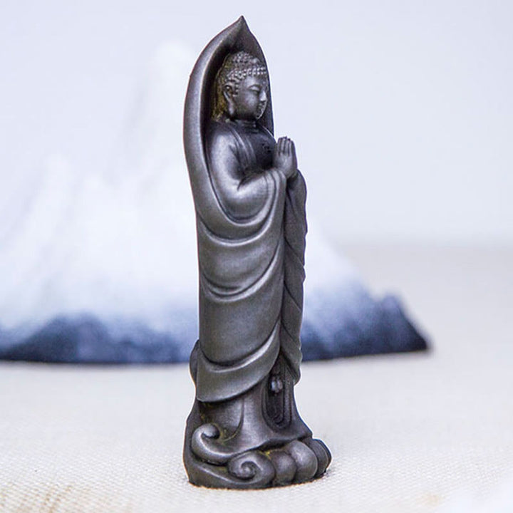 Buddha Stones faites à la main Sakyamuni Bouddha Namaste Poudre de fer Rouille Statue en résine coulée Décoration