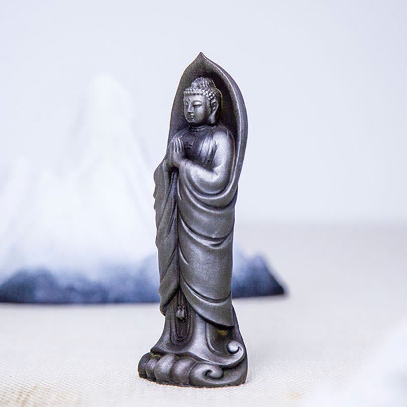 Buddha Stones faites à la main Sakyamuni Bouddha Namaste Poudre de fer Rouille Statue en résine coulée Décoration