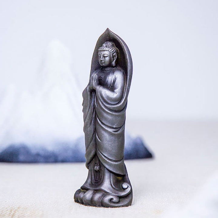 Buddha Stones faites à la main Sakyamuni Bouddha Namaste Poudre de fer Rouille Statue en résine coulée Décoration