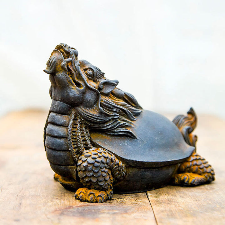 Statue de Buddha Stones en résine moulée à la main en forme de tortue dragon en poudre de fer et de rouille, décoration de la maison