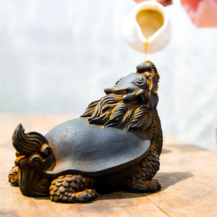 Statue de Buddha Stones en résine moulée à la main en forme de tortue dragon en poudre de fer et de rouille, décoration de la maison