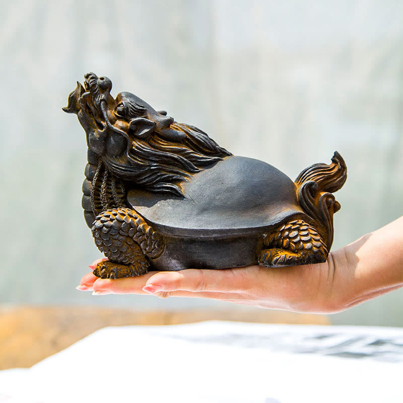 Statue de Buddha Stones en résine moulée à la main en forme de tortue dragon en poudre de fer et de rouille, décoration de la maison