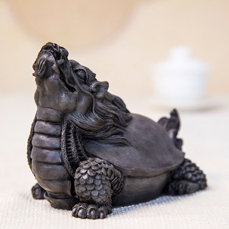 Statue de Buddha Stones en résine moulée à la main en forme de tortue dragon en poudre de fer et de rouille, décoration de la maison