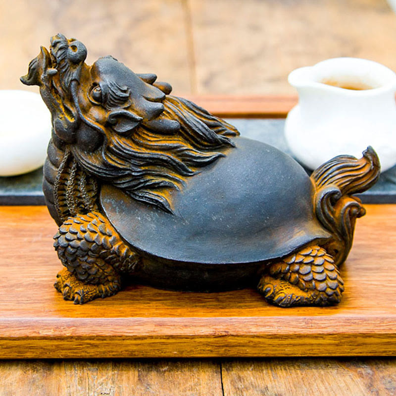 Statue de Buddha Stones en résine moulée à la main en forme de tortue dragon en poudre de fer et de rouille, décoration de la maison